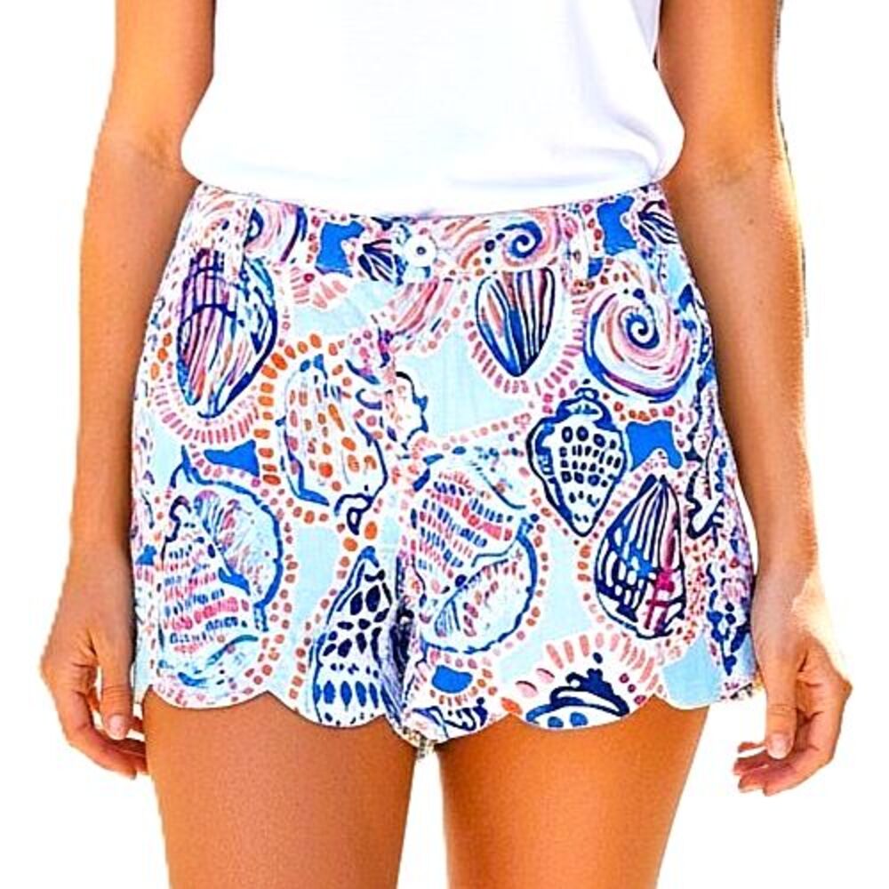 LILLY PULITZER Shorts "Shell Me About It" Blue Red Size Girl 14 Women 8-10 Small